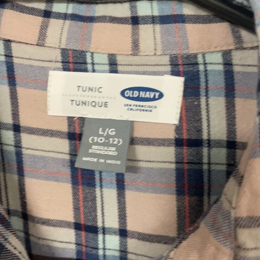 Old Navy (Tunic) Girls pink & navy plaid flannel, shirt Lg